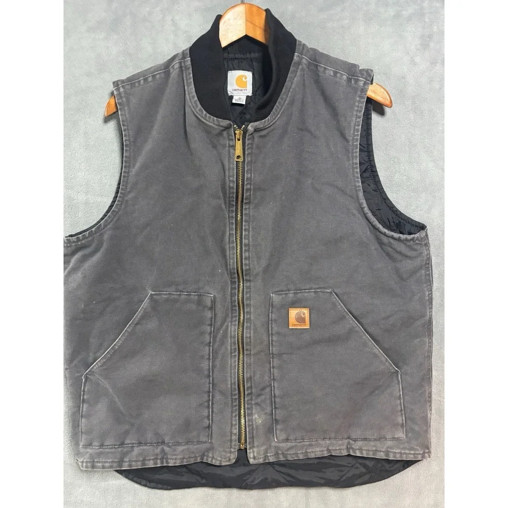VINTAGE CARHARTT QUILT LINED Gray VEST JACKET 2000 V02MOS L MADE IN Mexico